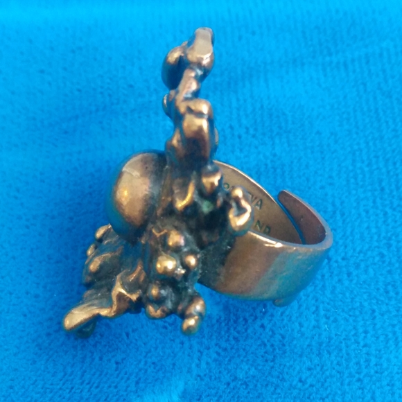 Signed Brutalist Bronze Ring by Artist Pentti Sarpaneva Turun Koru Finland Large - Picture 3 of 8
